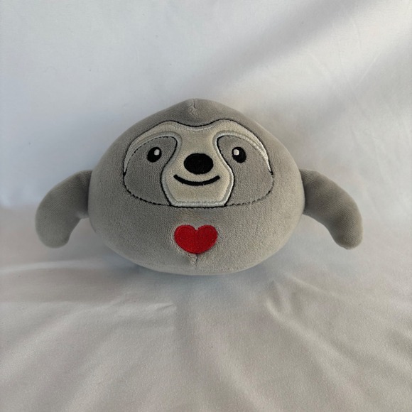 Other - Gray Sloth Round Plush Stuffed Animal with Red Heart Small Soft Toy